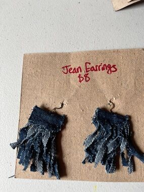 Denim Fringe Drop Earrings - Dark Blue